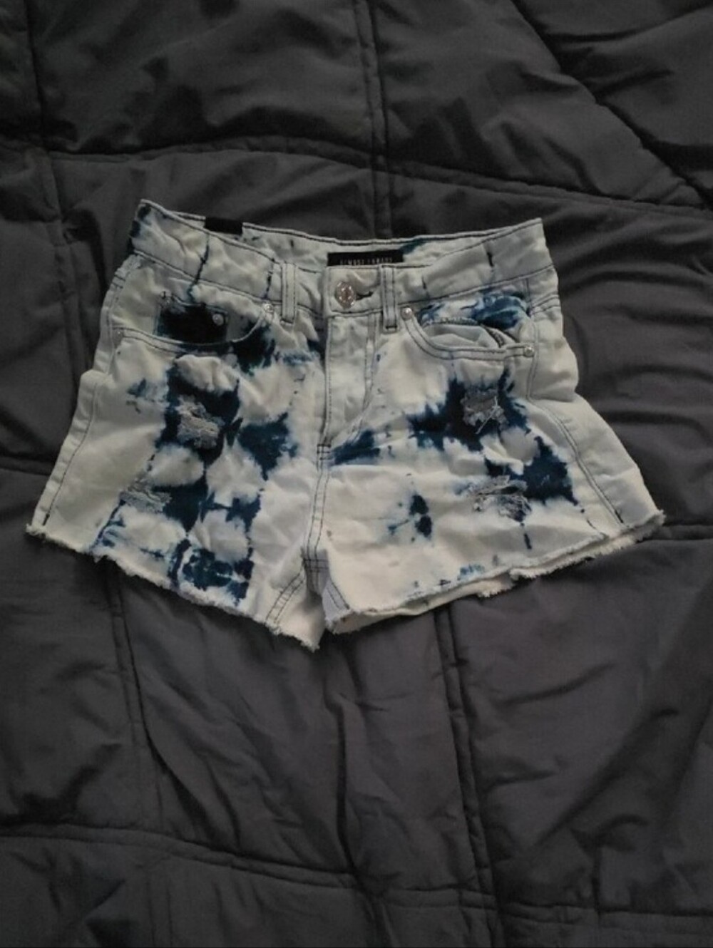 Almost Famous Navy & White Tie-Dye Denim Shorts 0